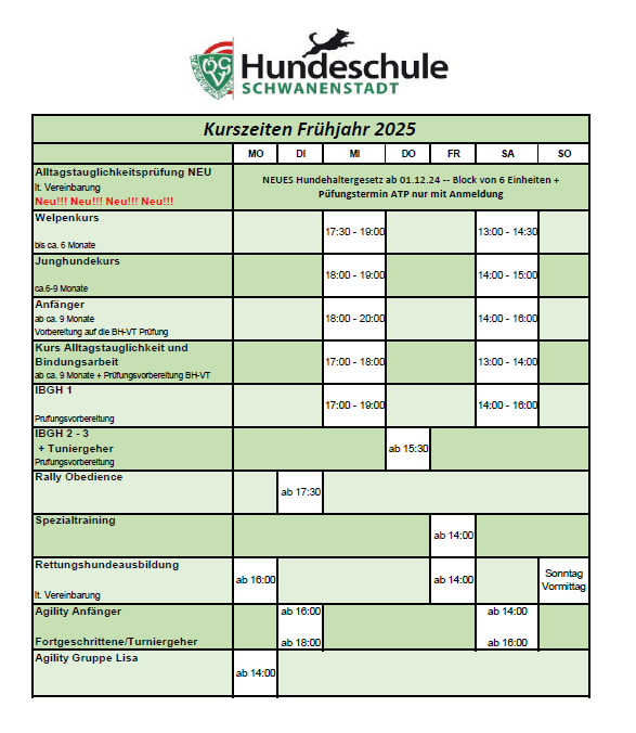 Kurszeiten